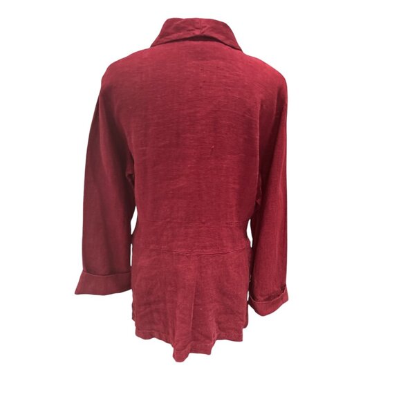 Vintage Red Button-Down Long-Sleeve Linen Blazer Jacket With Notched Lapel Colla - Picture 4 of 12